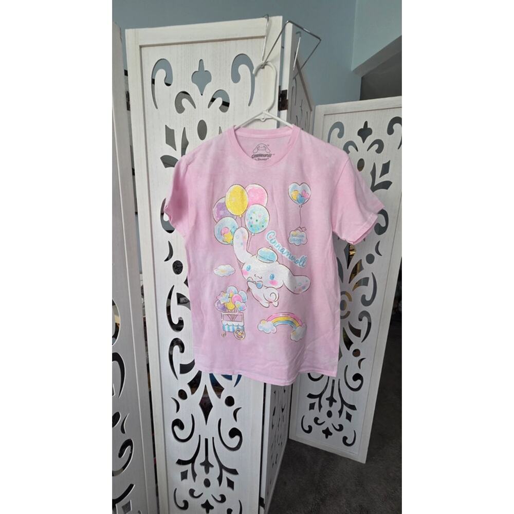 Cinnamoroll Sanrio Graphic Tee Shirt Pink Glitter Balloon Cotton Size Small nwot